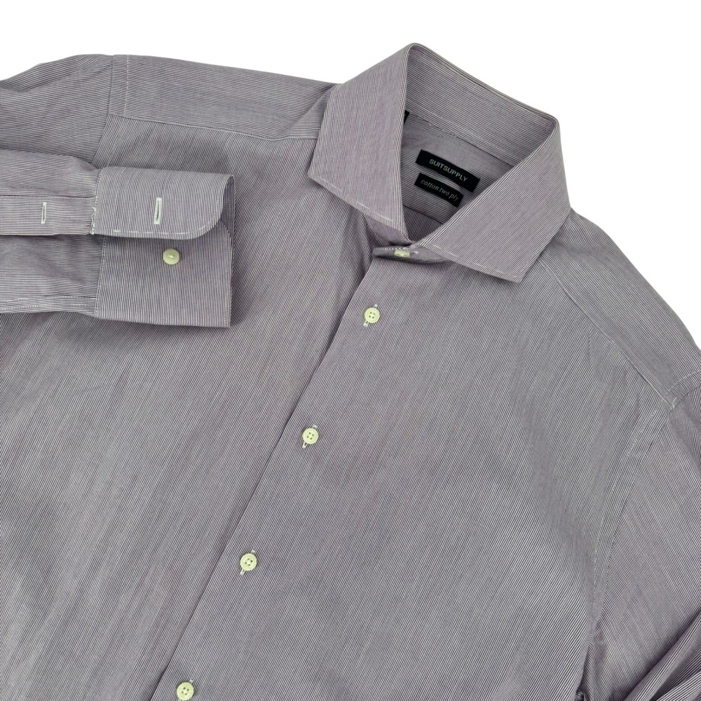 Suitsupply Mens Purple‎ Micro Stripe Cotton Two Ply Dress Shirt 15.5 L 39-7